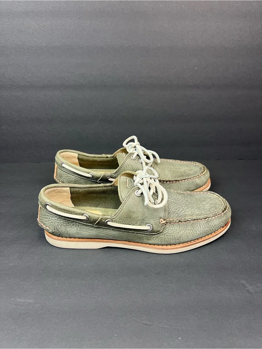 FRYE Mens Size US 10 Sully Boat Green Brown Leather Loafers Slip On Shoes